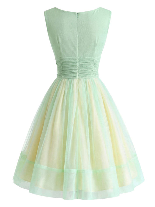 [Pre-Sale] Yellow Green 1950s Boat Neck Mesh Dress