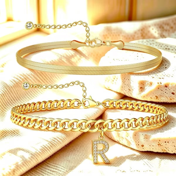 ✨ Gold Initial Anklet – 18K Gold Plated. Waterproof Adjustable Letter Pendant. Stackable Beach Jewelry