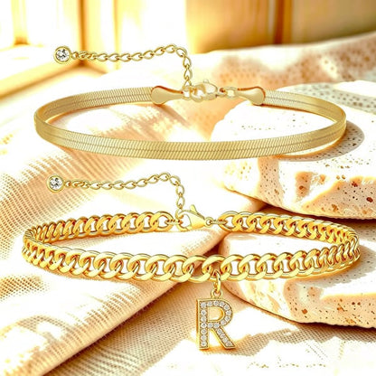 ✨ Gold Initial Anklet – 18K Gold Plated. Waterproof Adjustable Letter Pendant. Stackable Beach Jewelry