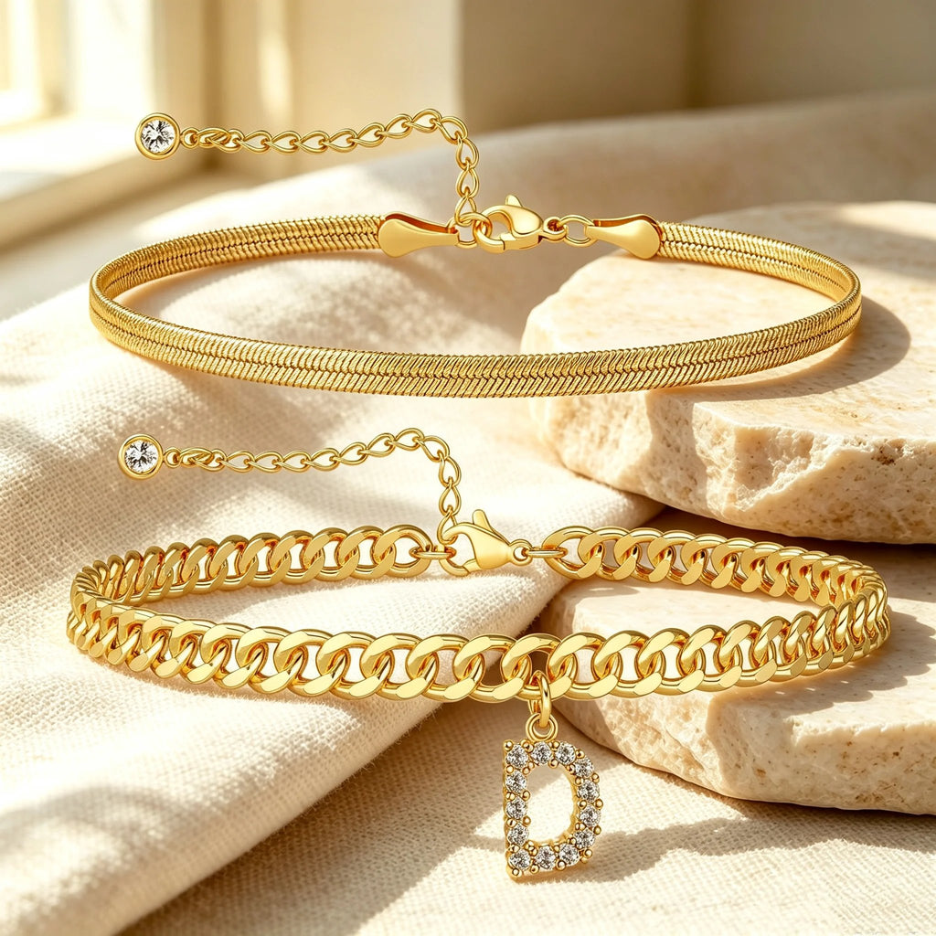 ✨ Gold Initial Anklet – 18K Gold Plated. Waterproof Adjustable Letter Pendant. Stackable Beach Jewelry