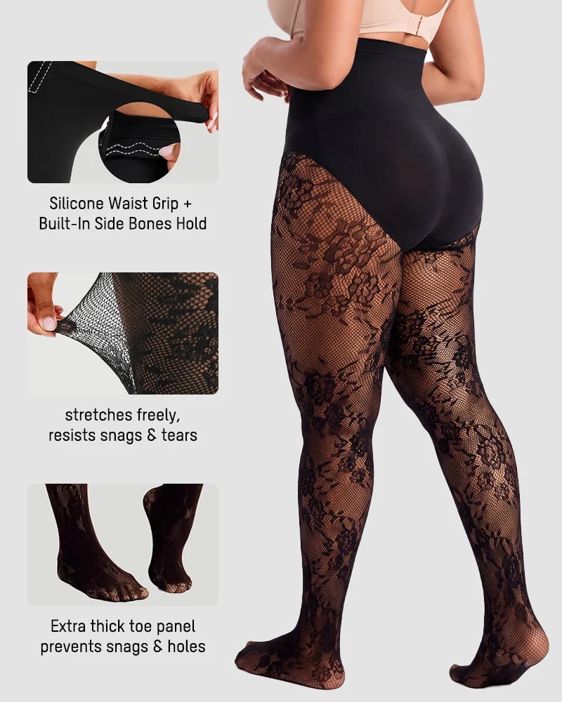 🔥Last Day 50% OFF - High-Waisted Floral Lace Shaping Tights