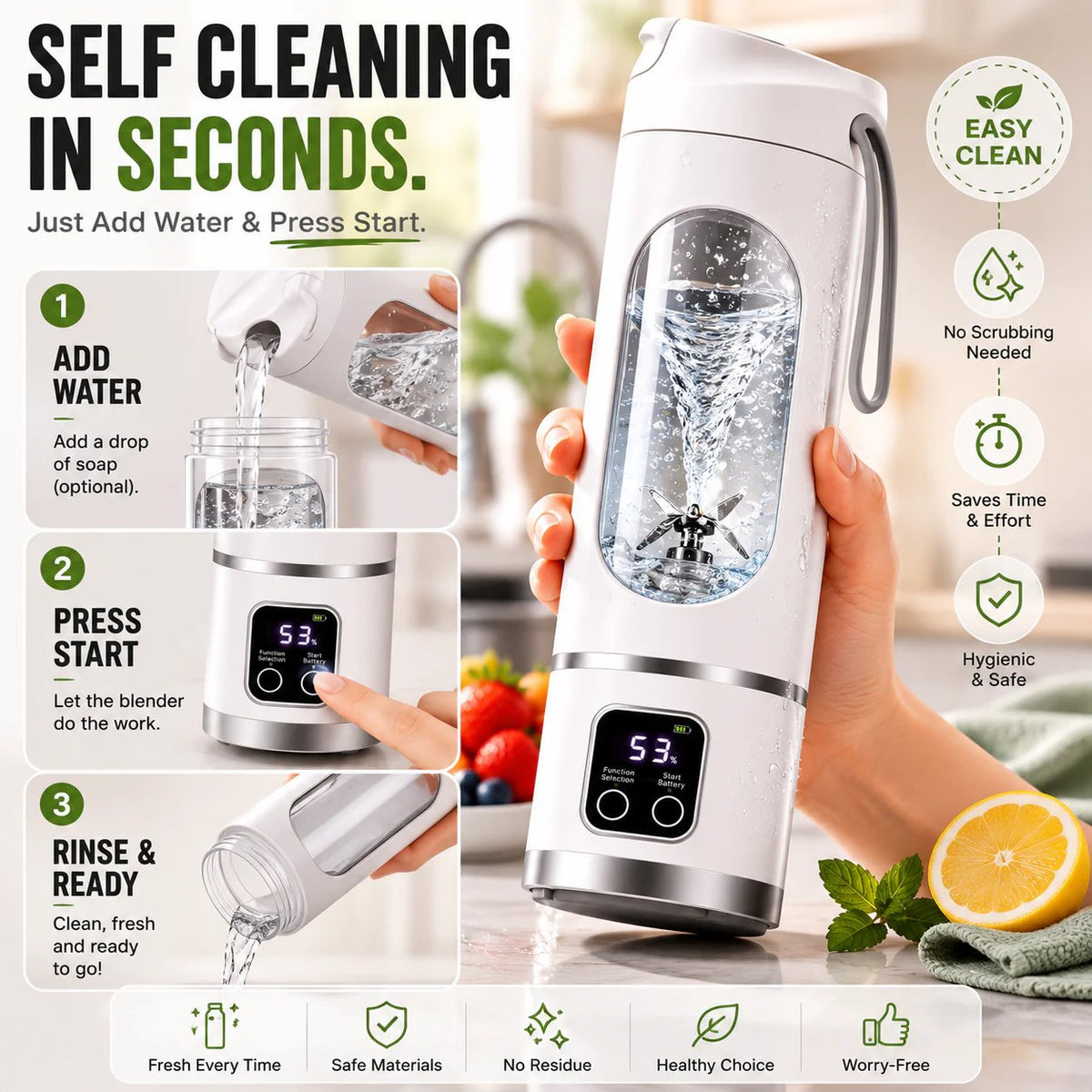 🔥LAST DAY SALE 49% OFF-🧊Portable USB Blender with LED Display - Perfect for Smoothies & Juices🥤