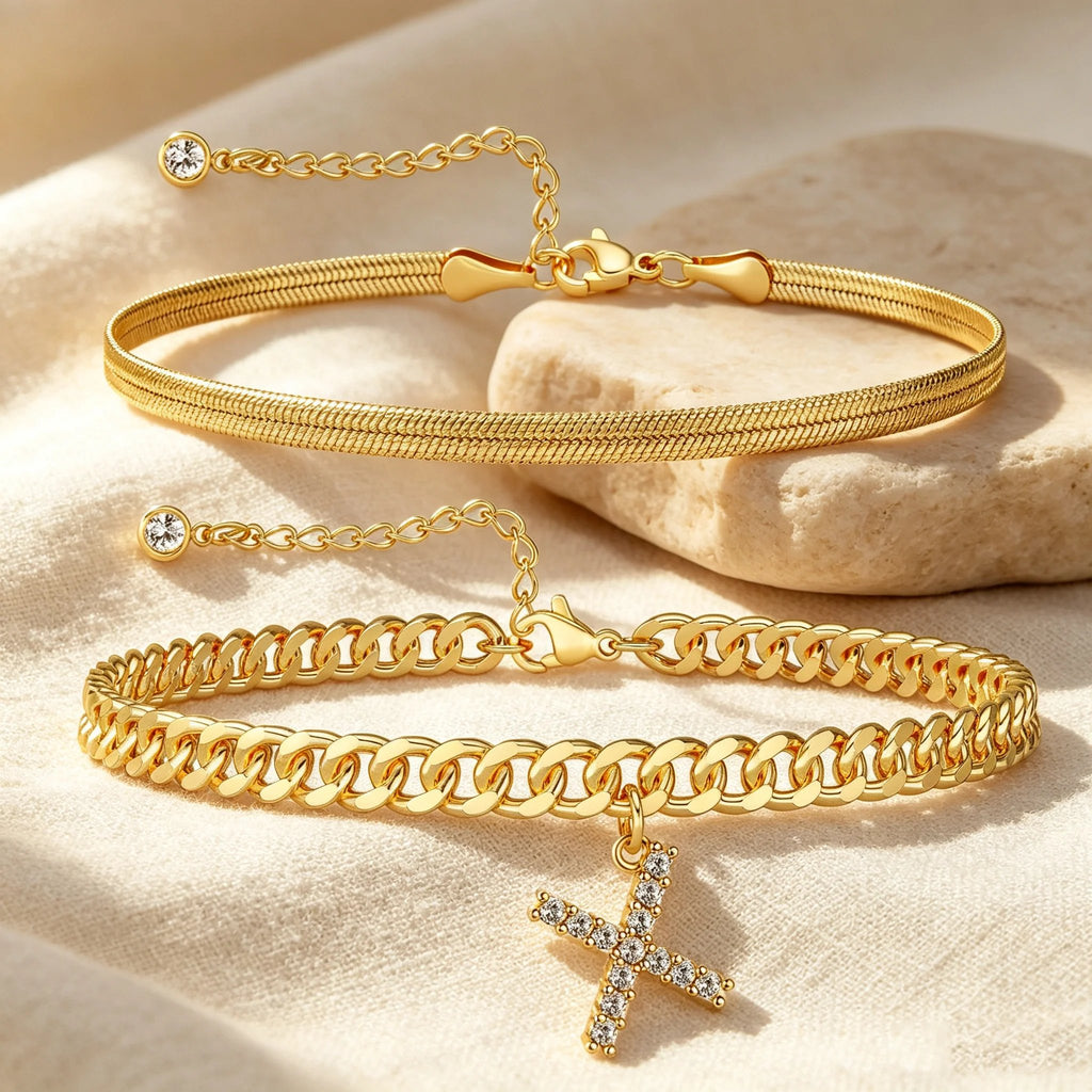✨ Gold Initial Anklet – 18K Gold Plated. Waterproof Adjustable Letter Pendant. Stackable Beach Jewelry