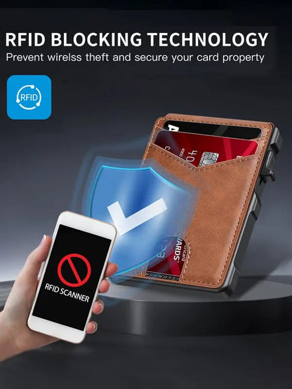 🔥 Last Day 49% OFF -🔥 Slim Wallet for Men with Pop-Up Aluminum Case. RFID Blocking & Money Clip | Minimalist Leather Bifold Card Holder