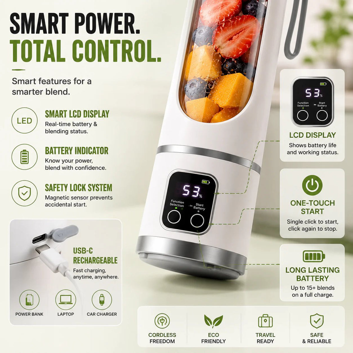 🔥LAST DAY SALE 49% OFF-🧊Portable USB Blender with LED Display - Perfect for Smoothies & Juices🥤