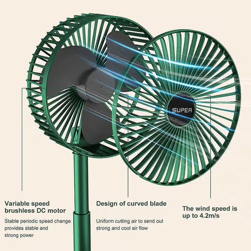 Telescopic Folding Fan – 180° Rotating, 3-Speed, USB Powered, Foldable & Washable