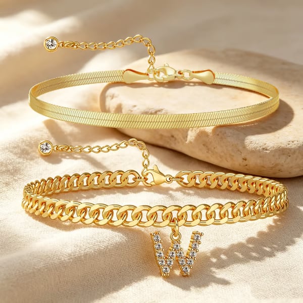 ✨ Gold Initial Anklet – 18K Gold Plated. Waterproof Adjustable Letter Pendant. Stackable Beach Jewelry