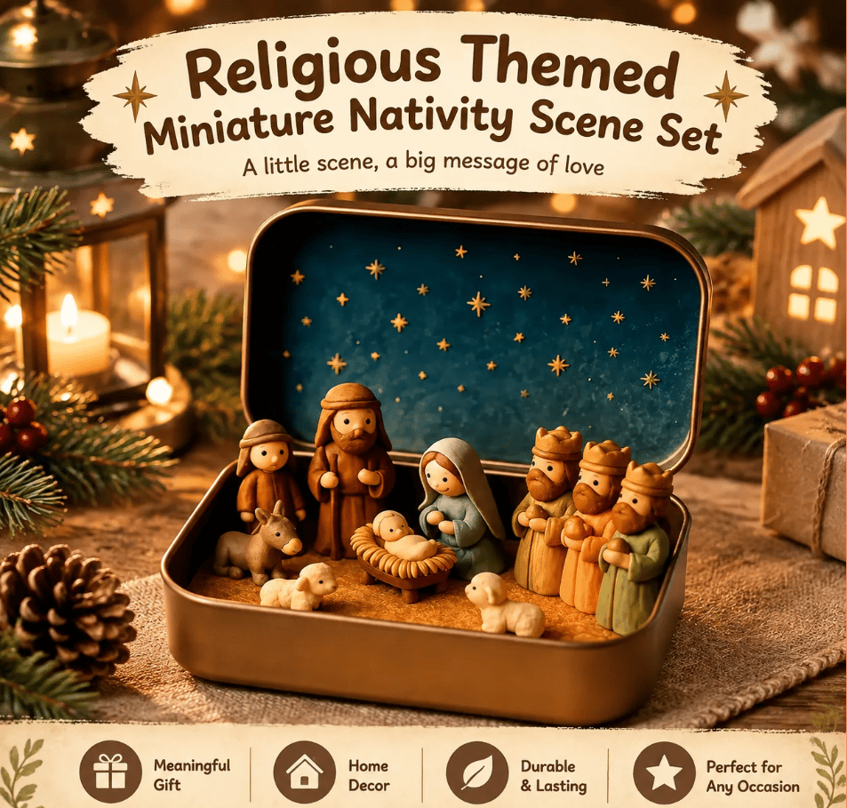 🔥Last Day 50% OFF - ✝️Religious Pocket-Size Mini Nativity Scene Set with Storage Box