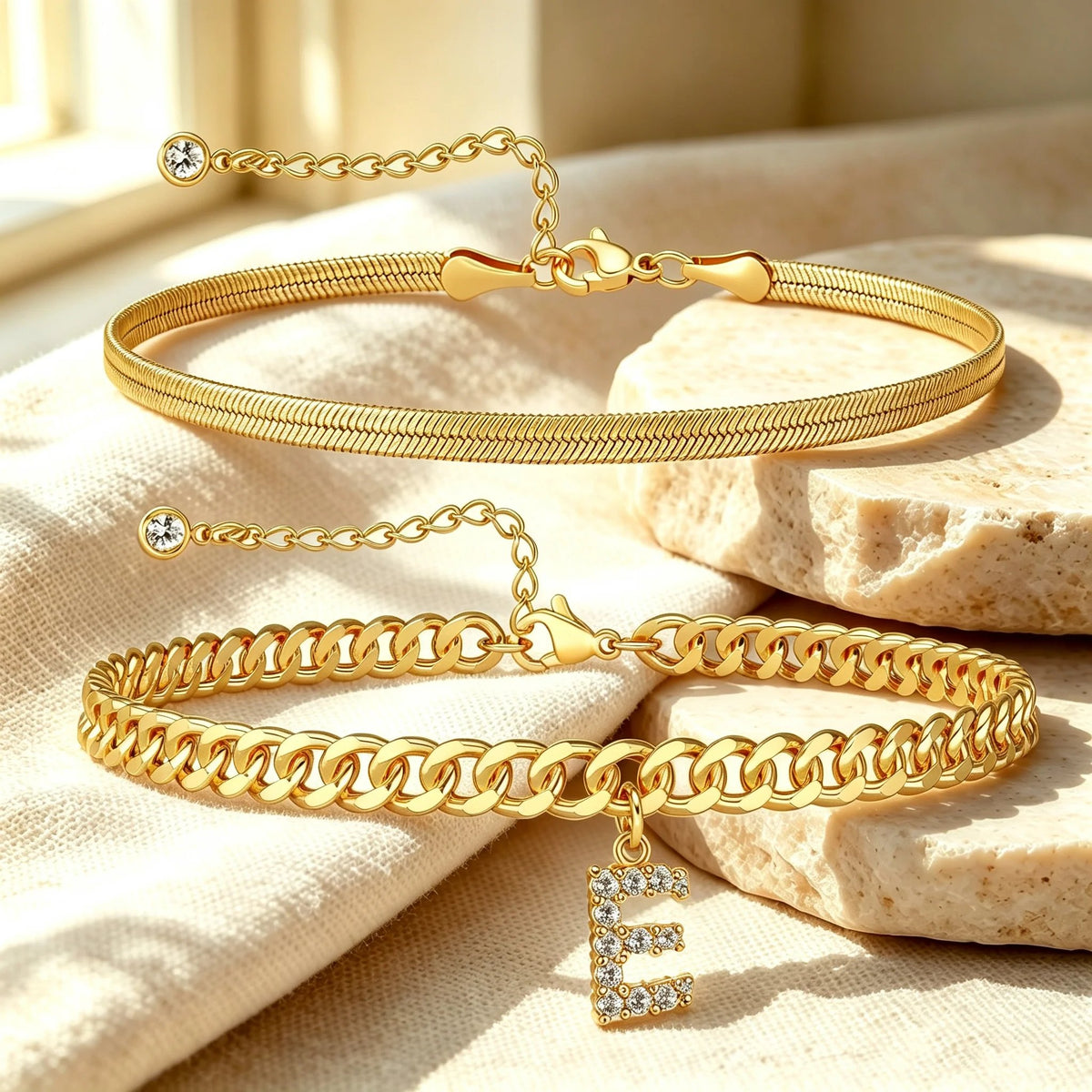 ✨ Gold Initial Anklet – 18K Gold Plated. Waterproof Adjustable Letter Pendant. Stackable Beach Jewelry