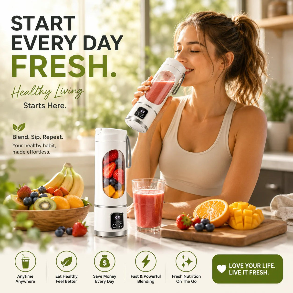🔥LAST DAY SALE 49% OFF-🧊Portable USB Blender with LED Display - Perfect for Smoothies & Juices🥤
