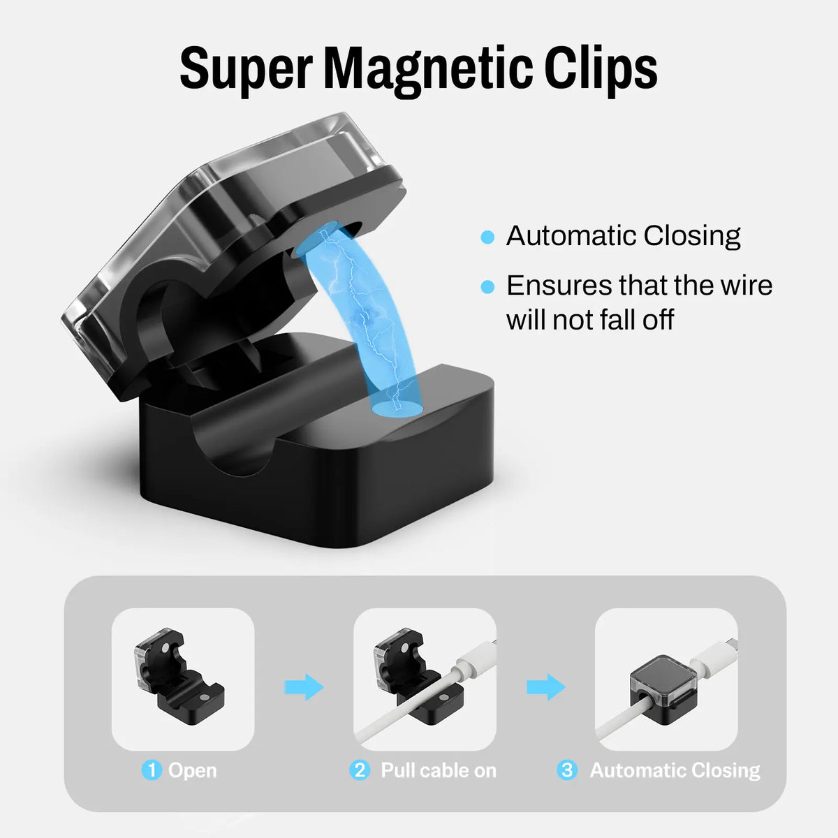 6 Pack Magnetic Cable Clips, Adjustable Cable Holder, Smooth Cord Organizer with Adhesive Backing for Under Desk, Office, Home, Car & Wall