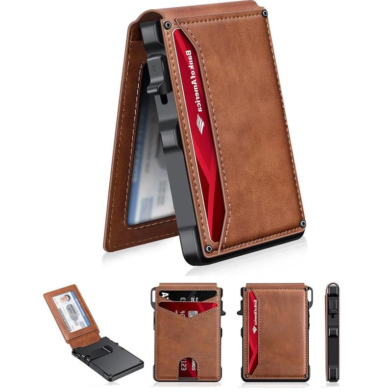 🔥 Last Day 49% OFF -🔥 Slim Wallet for Men with Pop-Up Aluminum Case. RFID Blocking & Money Clip | Minimalist Leather Bifold Card Holder