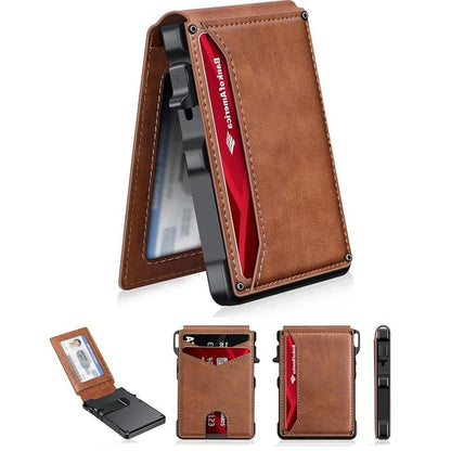 🔥 Last Day 49% OFF -🔥 Slim Wallet for Men with Pop-Up Aluminum Case. RFID Blocking & Money Clip | Minimalist Leather Bifold Card Holder
