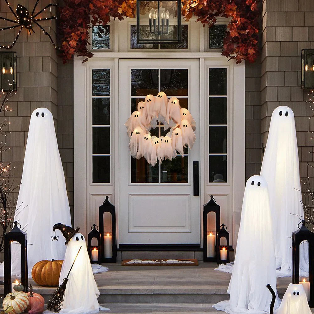 🎃👻💀 LED Ghost Wreath – Halloween Glowing Ghost Wreath