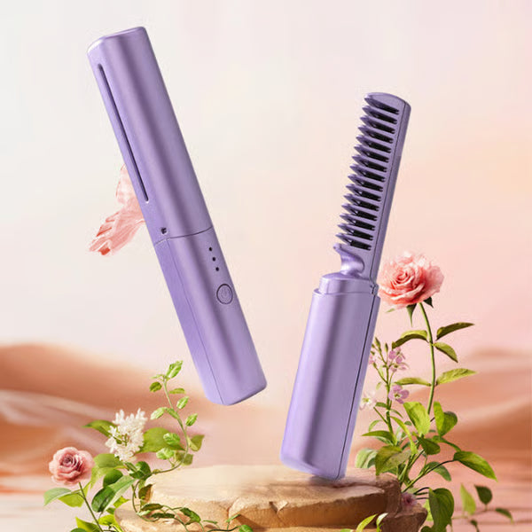 Mini Cordless Hair Straightener Brush – Ceramic Comb, USB Rechargeable, All Hair Types