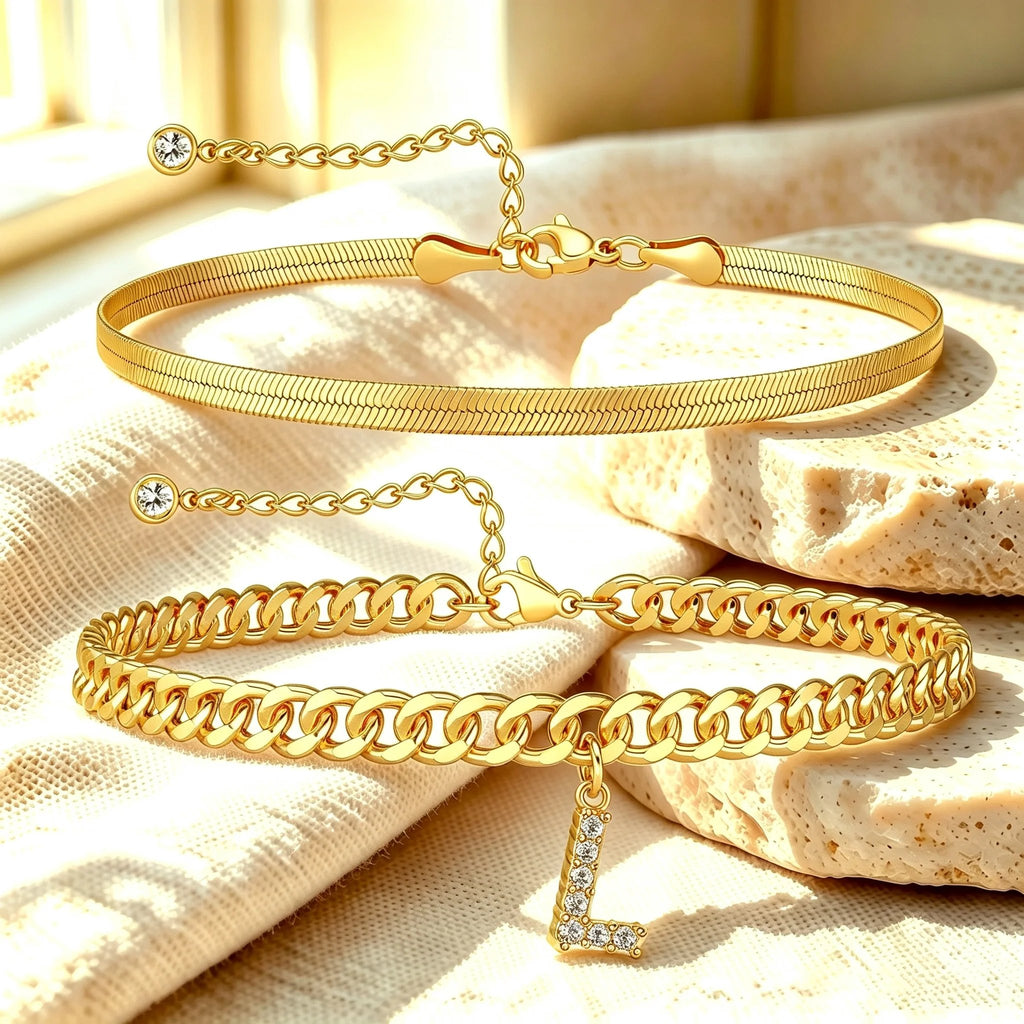 ✨ Gold Initial Anklet – 18K Gold Plated. Waterproof Adjustable Letter Pendant. Stackable Beach Jewelry