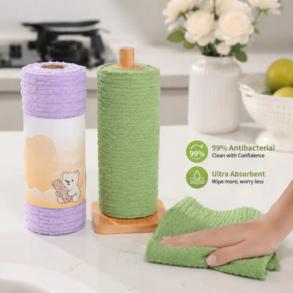 Tearable Reusable Plush Cleaning Cloth Roll, Washable Absorbent Household Cleaning Towels