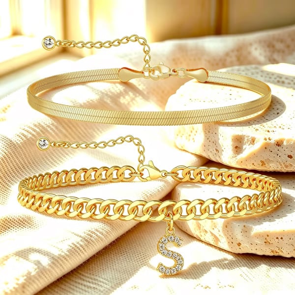 ✨ Gold Initial Anklet – 18K Gold Plated. Waterproof Adjustable Letter Pendant. Stackable Beach Jewelry