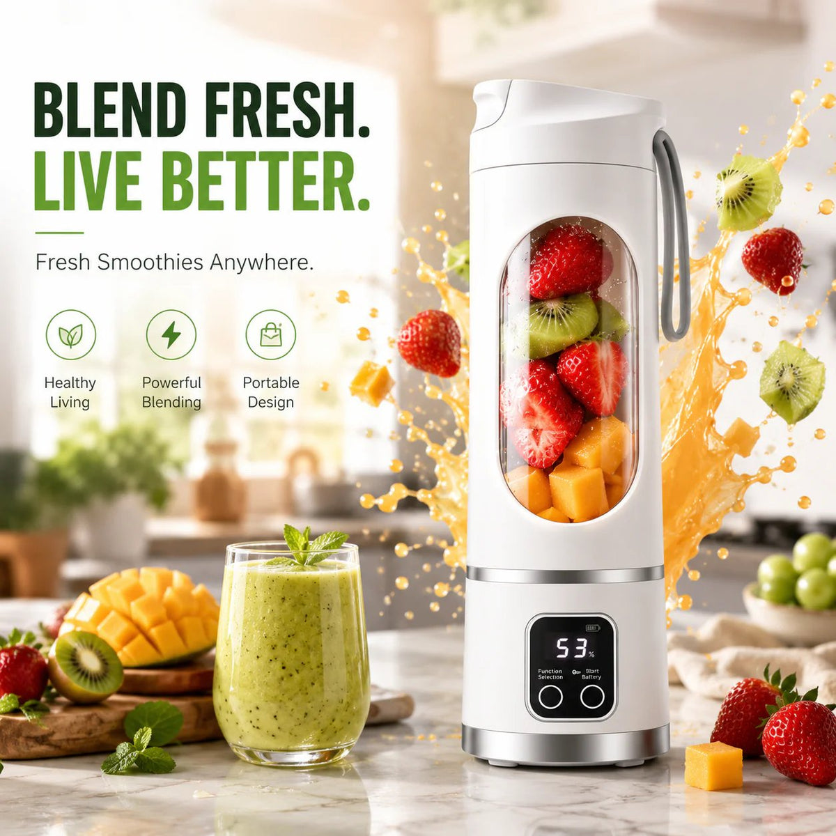 🔥LAST DAY SALE 49% OFF-🧊Portable USB Blender with LED Display - Perfect for Smoothies & Juices🥤