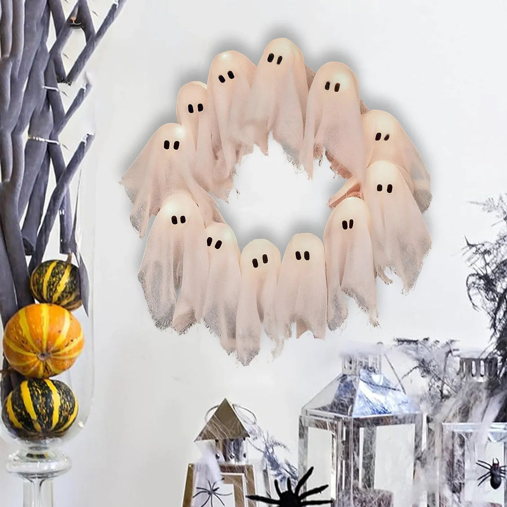 🎃👻💀 LED Ghost Wreath – Halloween Glowing Ghost Wreath