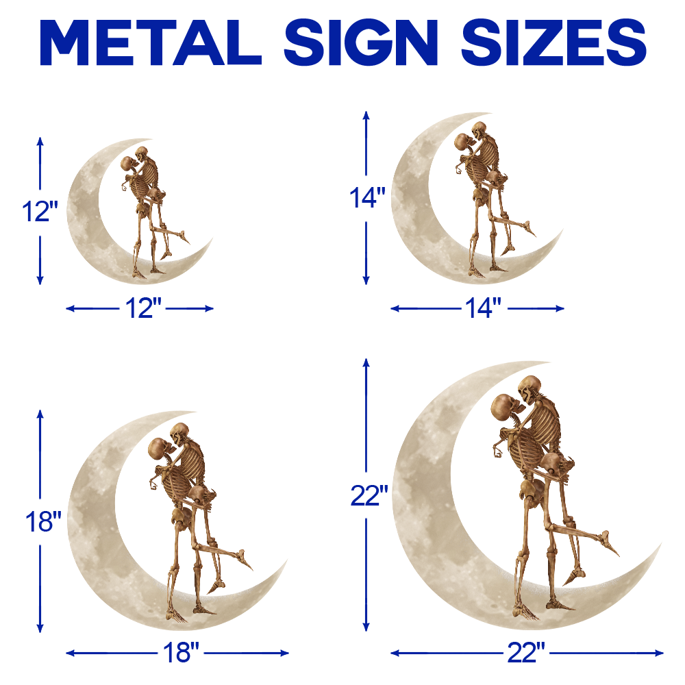 Skeleton Couple  Kiss Halloween On The Moon Hanging Metal Sign Wall Sign