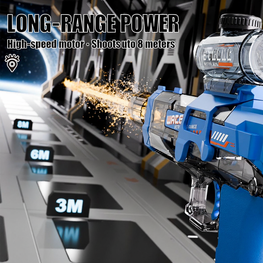 Electric Long-Range Water Gun – High-Speed Motor, Shoots Up to 8 Meters
