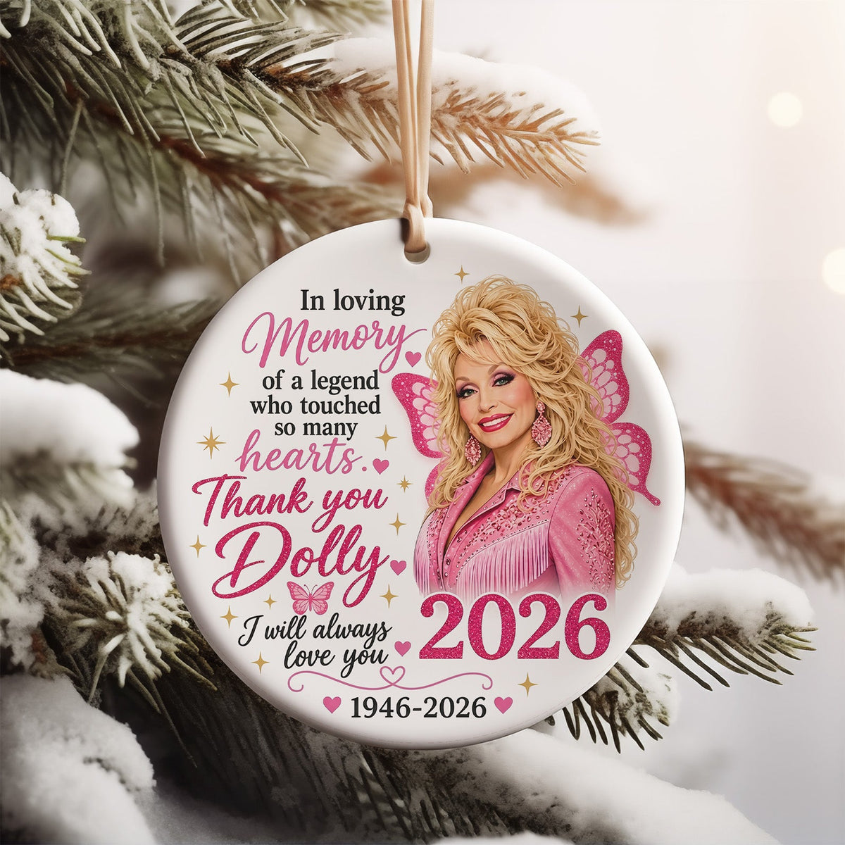 Dolly Parton Memorial Ceramic Ornament. I Will Always Love You Country Music Tribute Christmas Ornament 686067