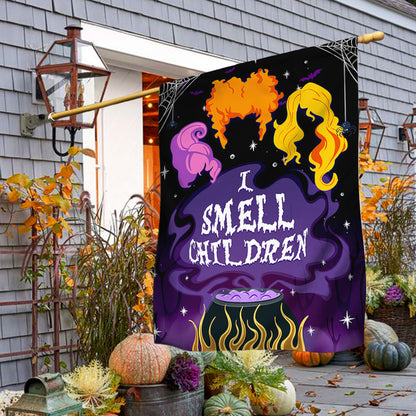 Three Witches Halloween I Smell Children Flag