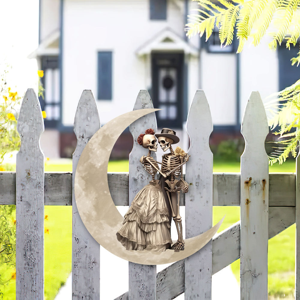 Skeleton Couple On The Moon Skull Lover Valentine's Day Hanging Metal Sign