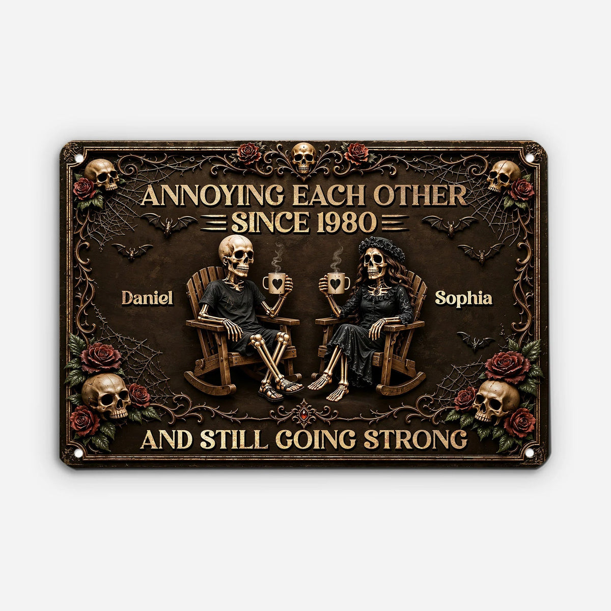 "Annoying Each Other Since" Skeleton Couple Metal Sign - Personalized Anniversary Decor Gift for Couples