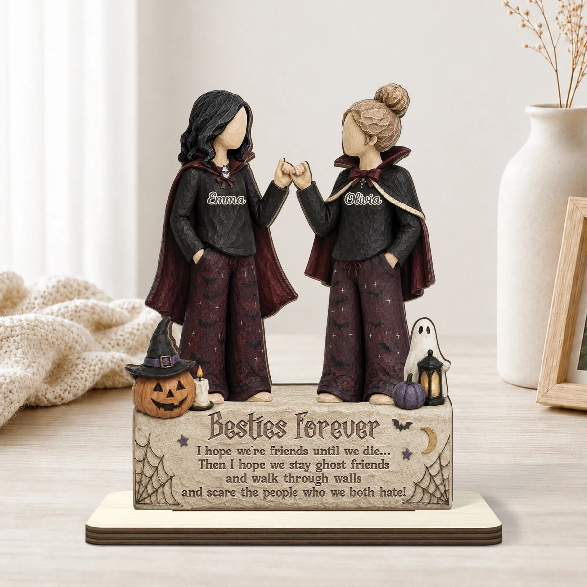 Besties Forever I Hope We're Friends Until We Die - Personalized Halloween Wooden Plaque Decor Gift