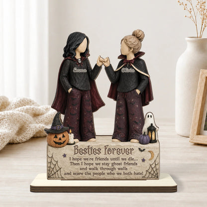 Besties Forever I Hope We're Friends Until We Die - Personalized Halloween Wooden Plaque Decor Gift