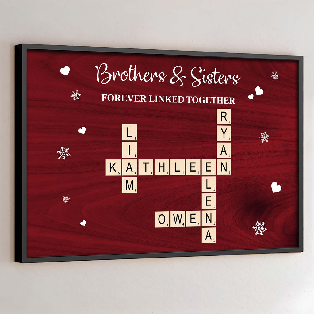 Brothers & Sisters Forever Linked Together - Custom Scrabble Names Canvas / Poster Gift