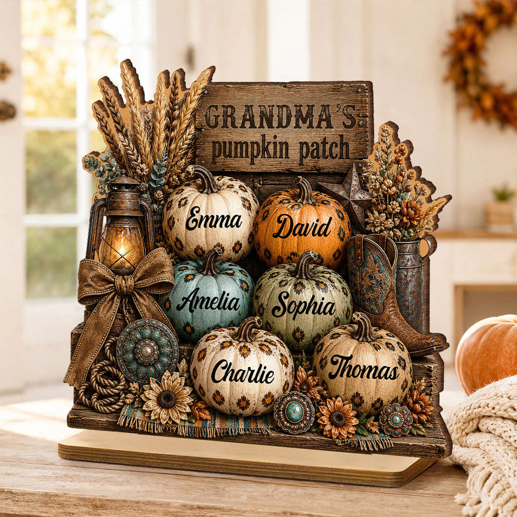 "Grandma's Pumpkin Patch" Custom Wooden Plaque - Personalized Western Leopard Pumpkin Decor Gift for Her