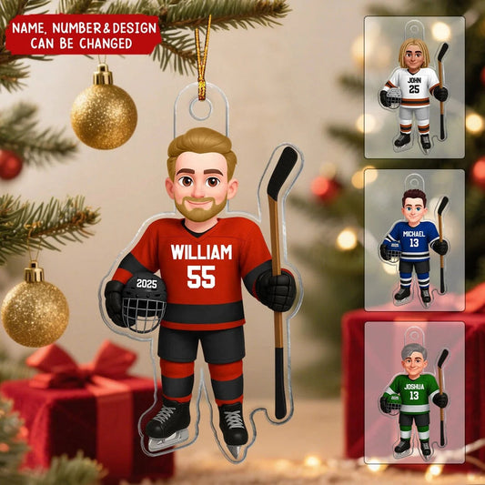 Personalized Hockey Player Acrylic Ornament - Custom Name & Number Keepsake Gift