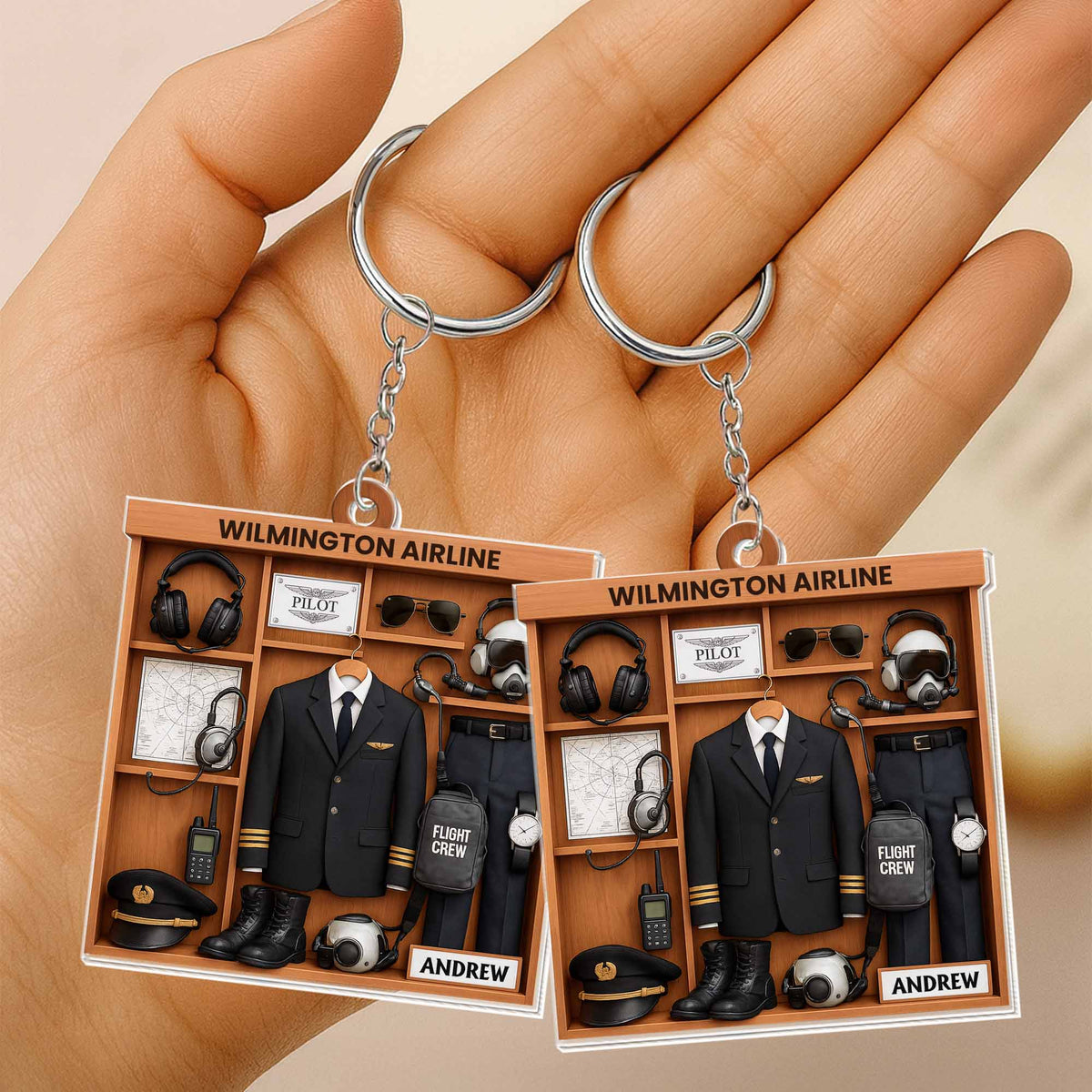 Airline Pilot Uniform Personalized Acrylic Keychain - Custom Gift for Aviation Crew