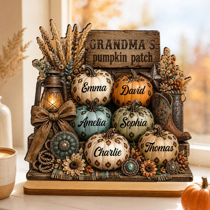 Grandma's Pumpkin Patch Personalized Wooden Plaque - Custom Fall Halloween Gift for Grandma