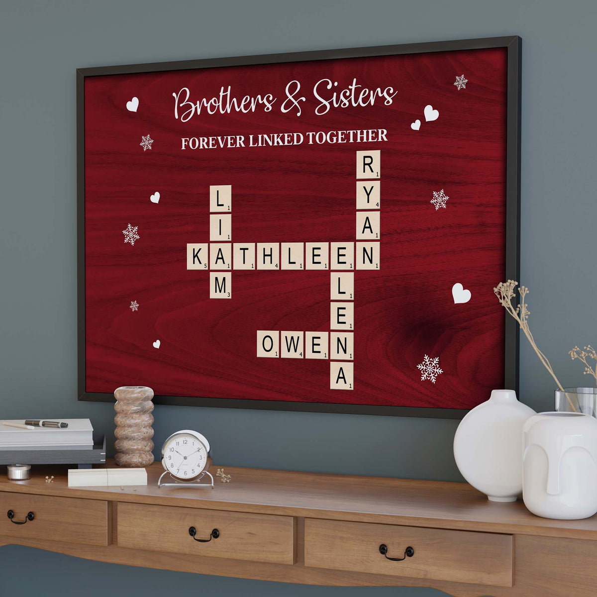 Brothers & Sisters Forever Linked Together - Custom Scrabble Names Canvas / Poster Gift