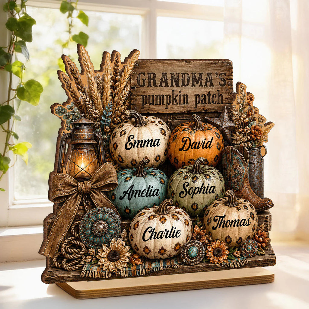 "Grandma's Pumpkin Patch" Custom Wooden Plaque - Personalized Western Leopard Pumpkin Decor Gift for Her