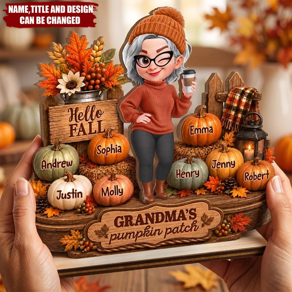 "Grandma's Pumpkin Patch" Personalized 2-Layer Wooden Plaque - Custom Fall Decor Gift for Mom & Grandma