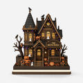 Spooky Halloween Haunted House Wooden Plaque - Personalized Family Name Halloween Decor