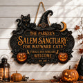 Salem Sanctuary For Wayward Cats Personalized Wood Sign - Custom Halloween Decor Gift for Cat Lovers