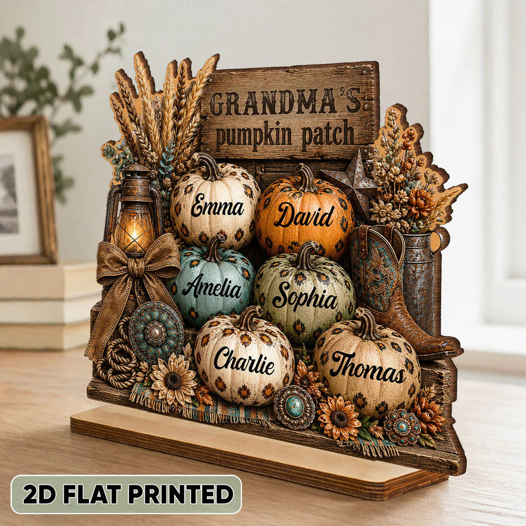 "Grandma's Pumpkin Patch" Custom Wooden Plaque - Personalized Western Leopard Pumpkin Decor Gift for Her