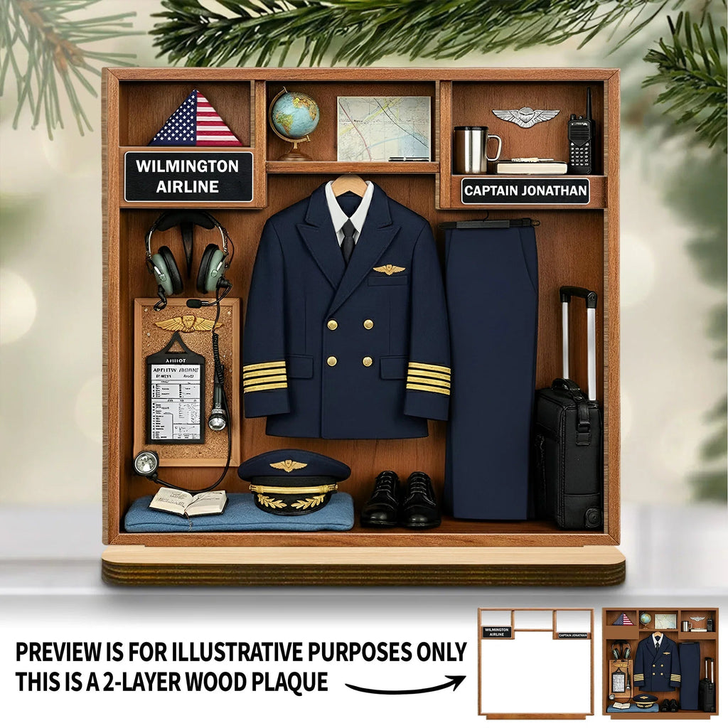 Personalized Pilot 2-Layer Wood Plaque - Custom Airline Captain Name Gift for Pilots And Aviation Lovers