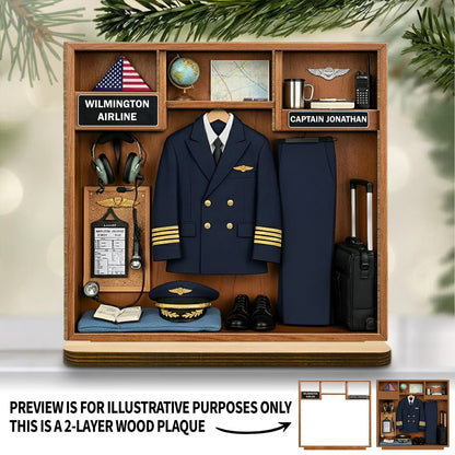 Personalized Pilot 2-Layer Wood Plaque - Custom Airline Captain Name Gift for Pilots And Aviation Lovers