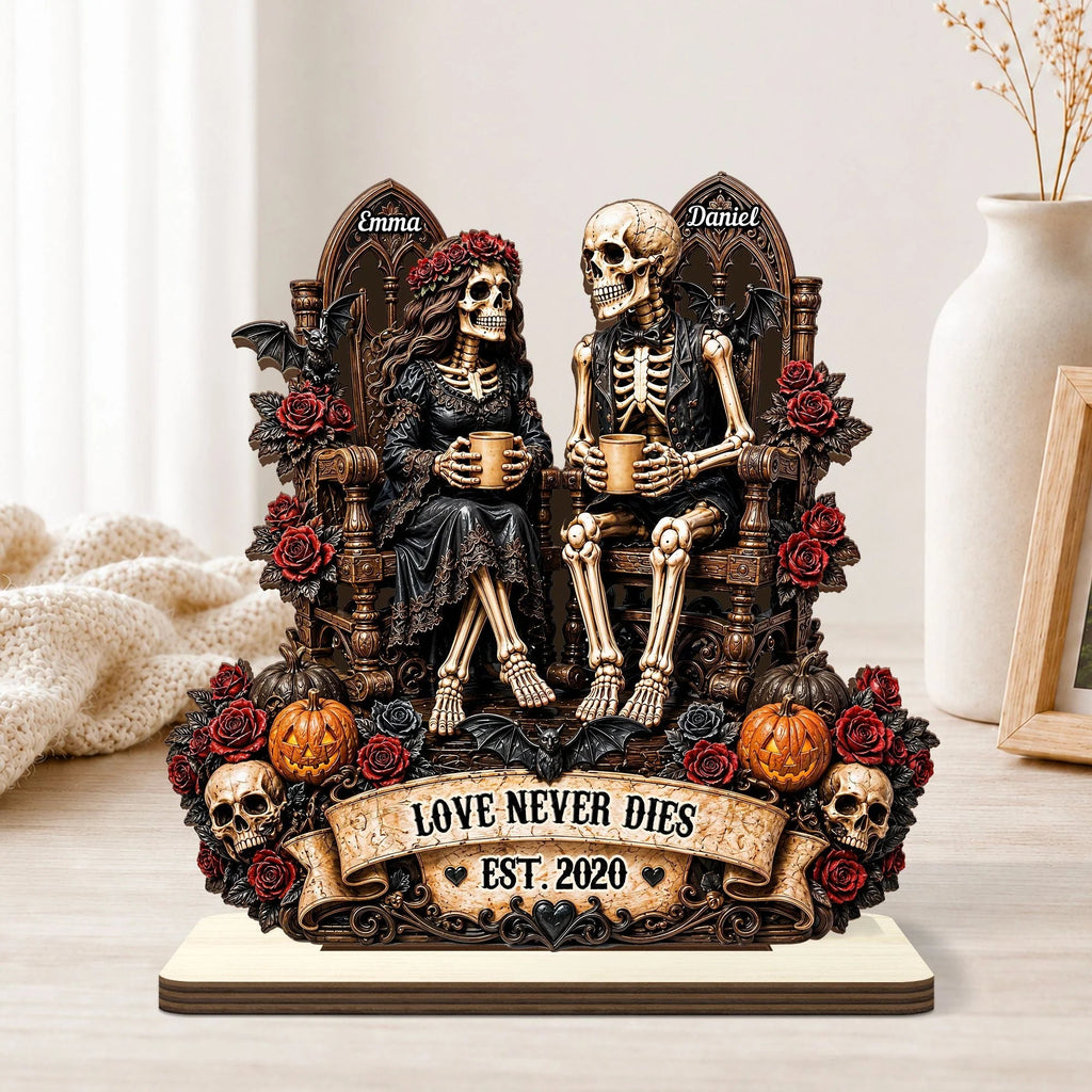 "Till Death Do Us Part" Personalized Skeleton Couple Wooden Plaque - Custom Anniversary, Wedding & Halloween Gifts