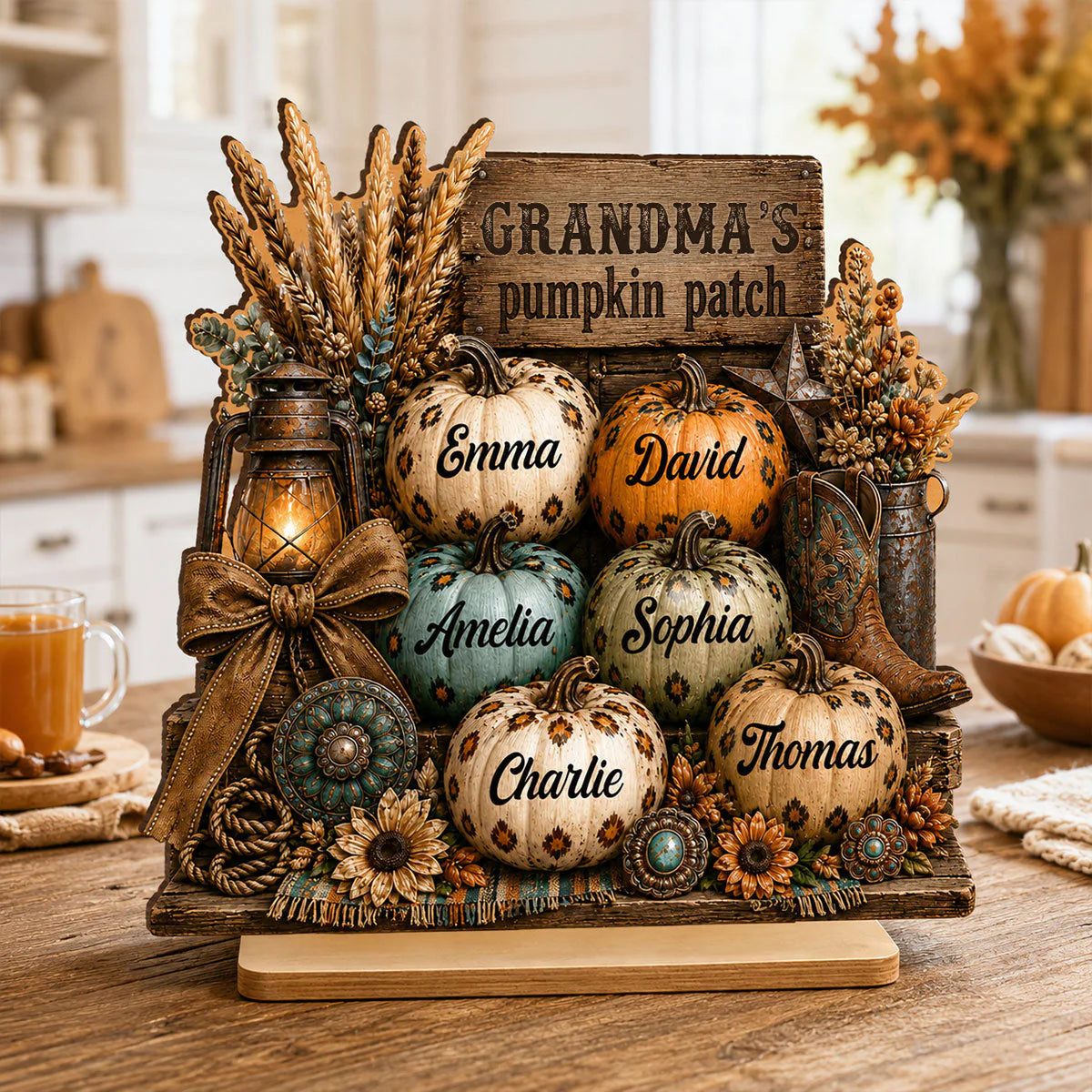 "Grandma's Pumpkin Patch" Custom Wooden Plaque - Personalized Western Leopard Pumpkin Decor Gift for Her