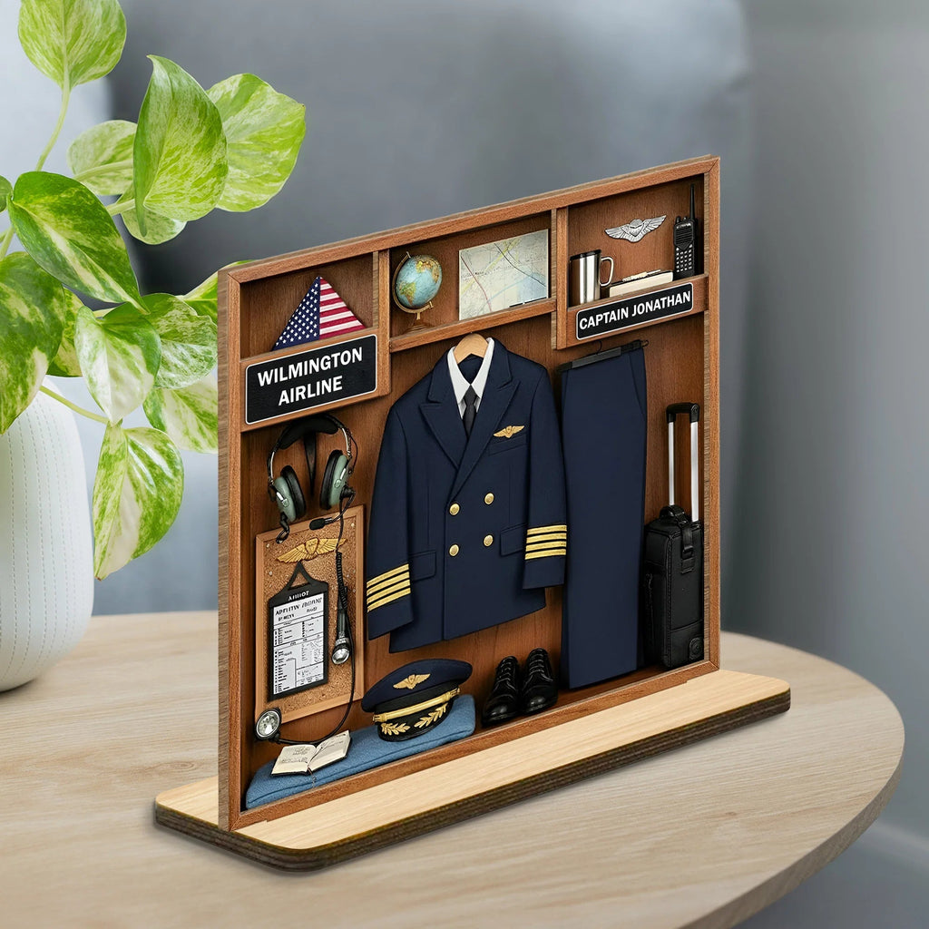 Personalized Pilot 2-Layer Wood Plaque - Custom Airline Captain Name Gift for Pilots And Aviation Lovers