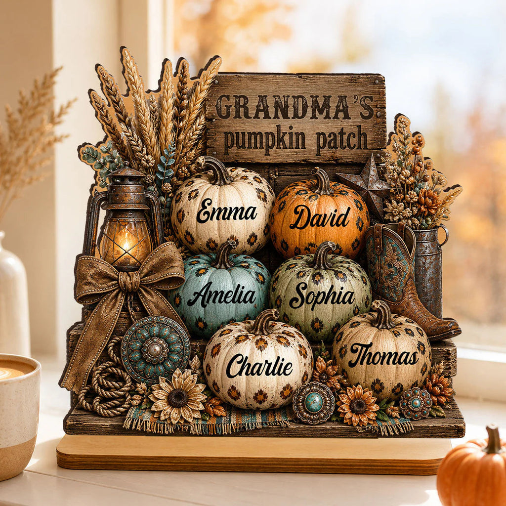 "Grandma's Pumpkin Patch" Custom Wooden Plaque - Personalized Western Leopard Pumpkin Decor Gift for Her